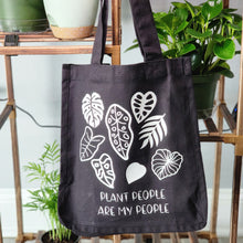 Load image into Gallery viewer, *PRE ORDER* &quot;Plant People&quot; Tote Bag | Black Canvas| White letters|