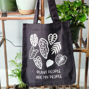 *PRE ORDER* "Plant People" Tote Bag | Black Canvas| White letters|