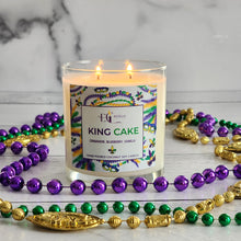 Load image into Gallery viewer, King Cake double wick Candle 9oz By Estelle Creates, cinnamon, blue Berry, vanilla
