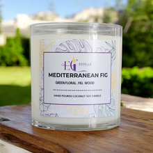 Load image into Gallery viewer, Candle jar on a wooden surface outdoors
Green floral, fig , wood 