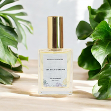 Load image into Gallery viewer, This image features one elegantly designed bottles of Eau De Parfum, with gold caps. 